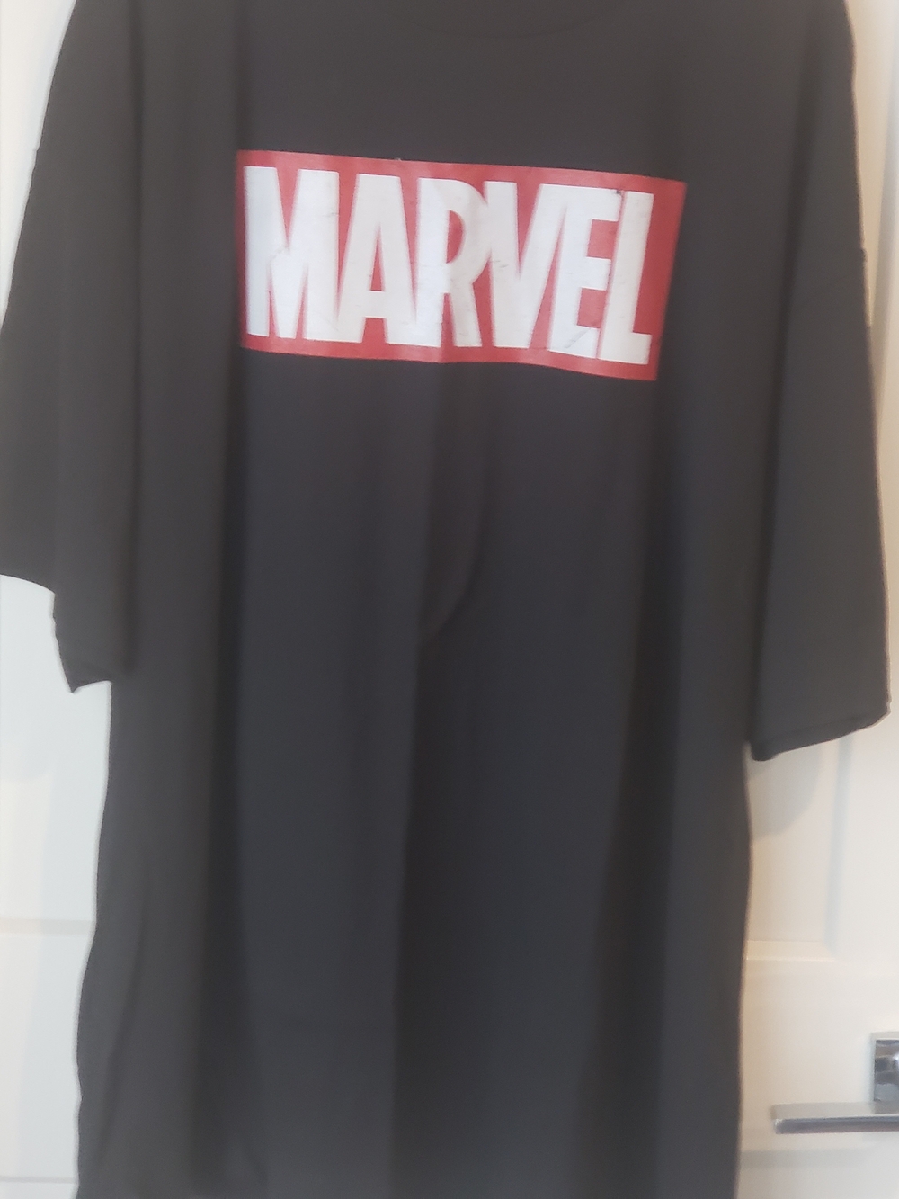 Marvel Black Short-Sleeve Logo Tee with Red & White Chest Print